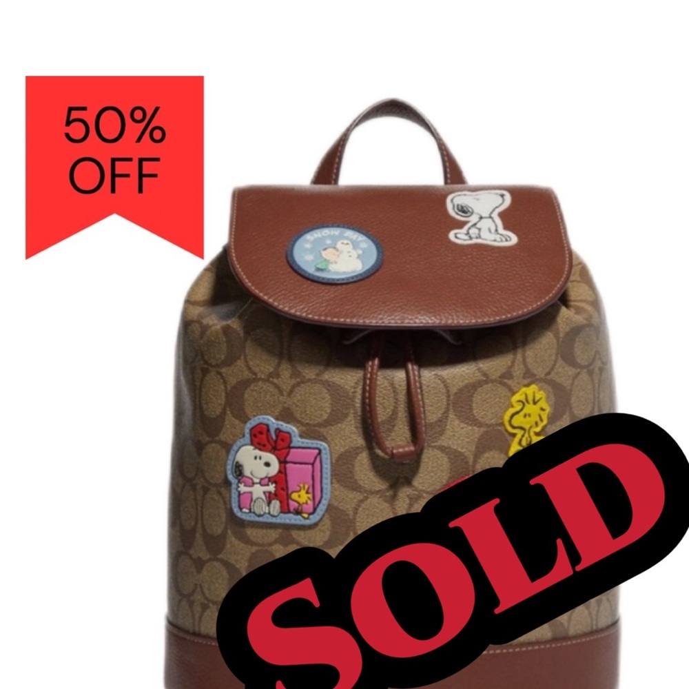 Coach Peanuts Snoopy Backpack Leather Backpack with Cartoon Patches - Picture 1 of 16